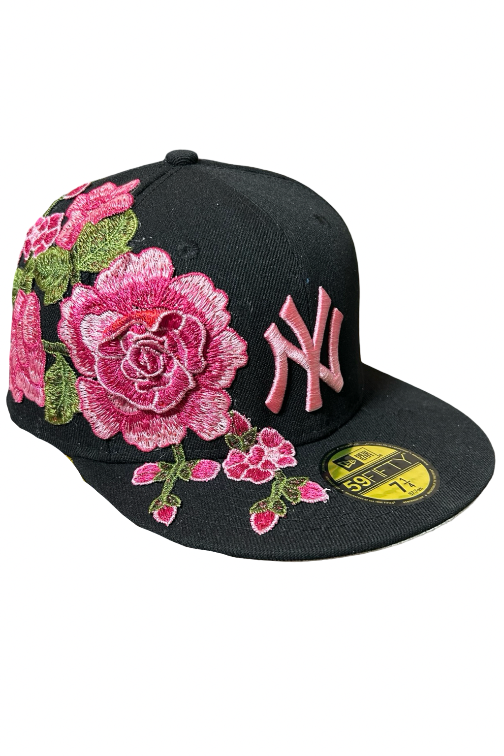 Casquette New Era 59Fifty Custom Florale Noire – roses roses, taille 7 1/4