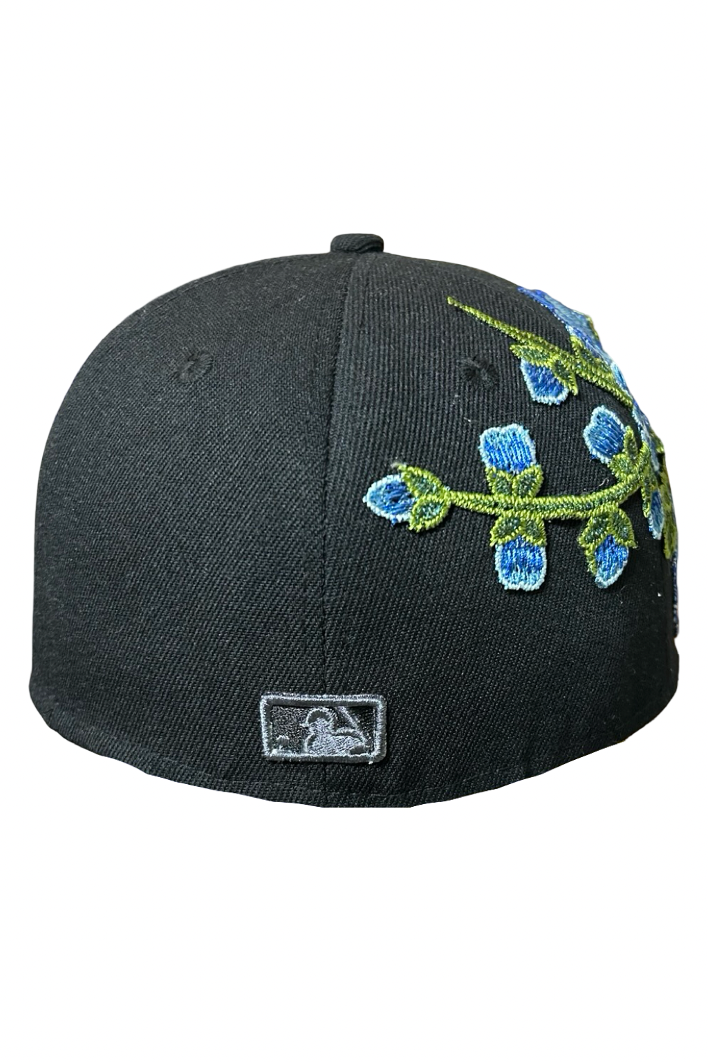 Casquette New Era 59Fifty Noire Custom Fleurs Bleues – Taille 7 1/4