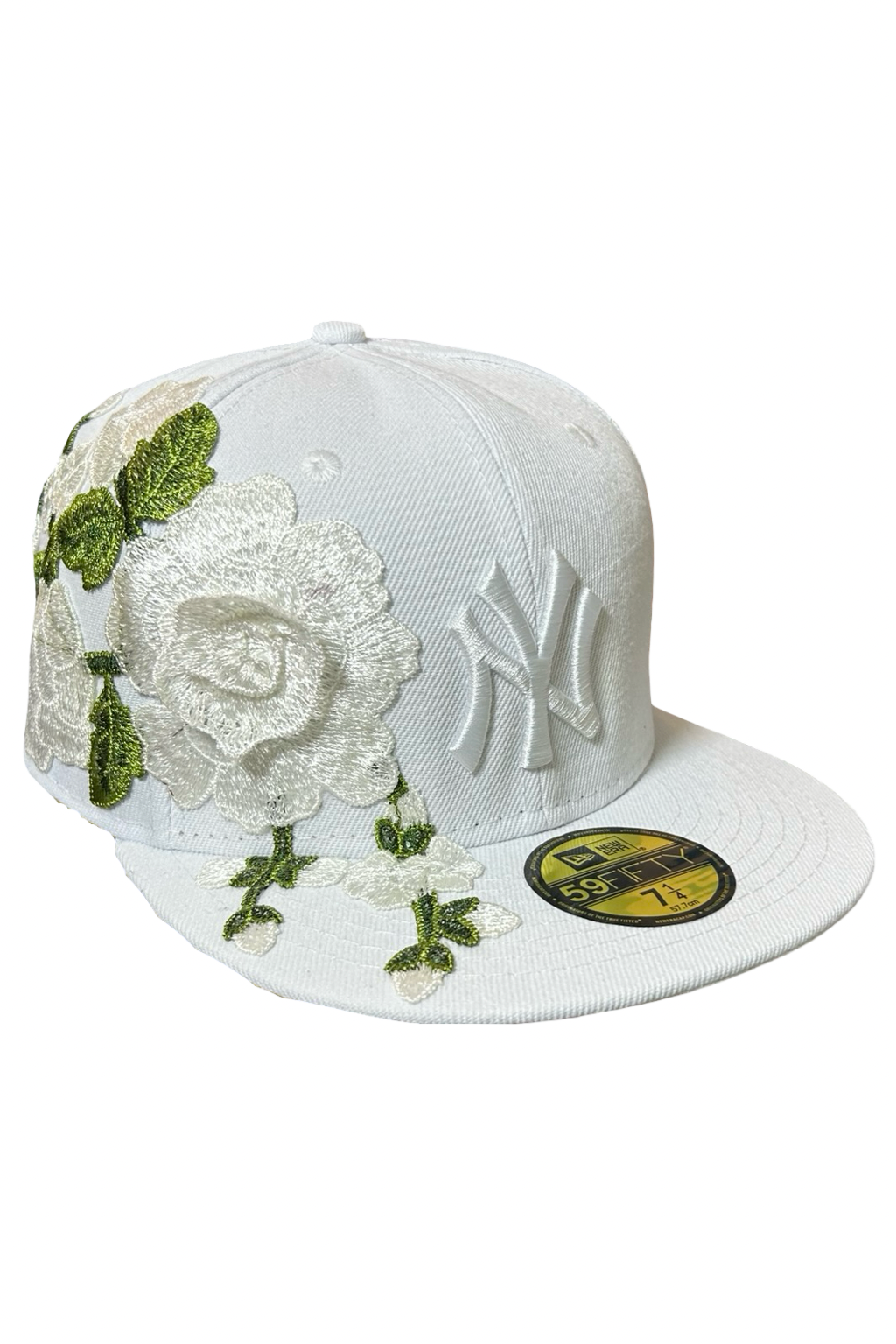 Casquette New Era 59Fifty Blanche Custom Fleurs Blanches  – Taille 7 1/4