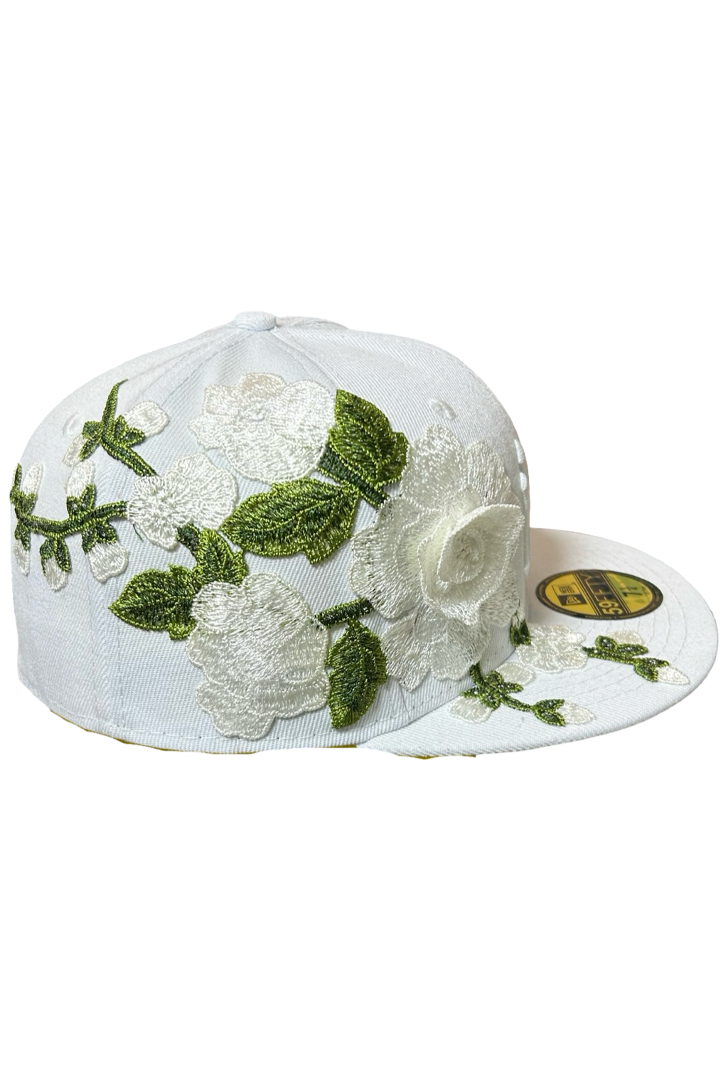 Casquette New Era 59Fifty Blanche Custom Fleurs Blanches  – Taille 7 1/4